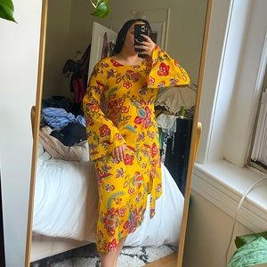 Yellow floral midi dress